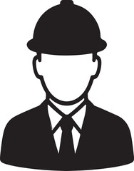 Construction Worker Icon Wearing Hard Hat Illustrates Labor and Building Trades Depicting Safety and Professionalism in a Simple Design