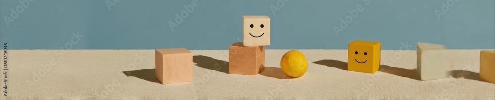 Poster modern personalized optimization concept with expressive smile wood blocks premium ai-driven sentime