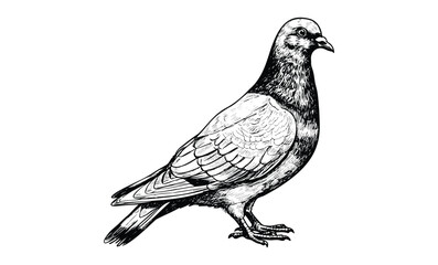 Naklejka premium Detailed black and white illustration of a pigeon facing right. Vector retro hand drawn illustration