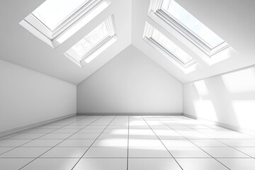 Fototapeta premium Bright attic with skylights and white walls