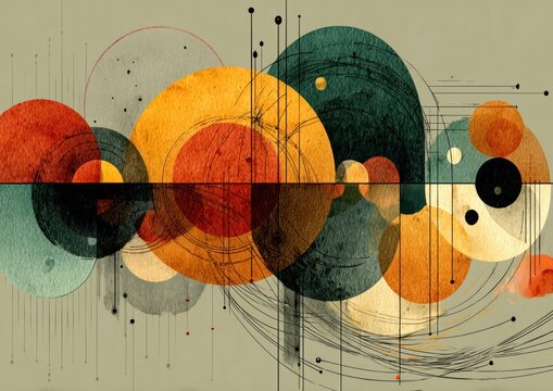 Abstract representation of ubuntu philosophy through interconnected circles and flowing lines in earth tone palette