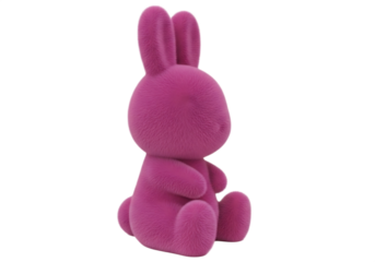 Adorable pink furry bunny character sitting Isolated on transparent background 3d rendering