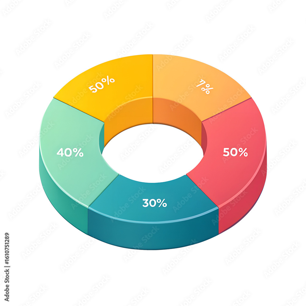 Poster colorful 3d donut chart showing data distribution isolated on transparent background