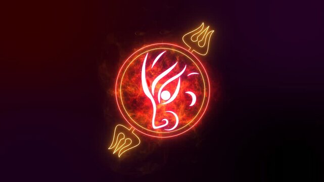 Goddess Maa Durga Glow Lighting Effects.  Happy Mahalaya. Hindu Festival Celebration Video Background