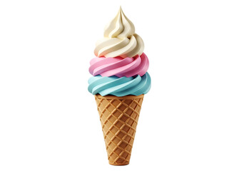 Delicious soft serve ice cream cone with multiple flavors Isolated on transparent background