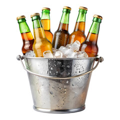 Chilled Beer Bottles in Metal Ice Bucket