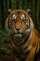 Retrato realista de um tigre olhando de frente na selva