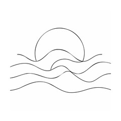 Abstract sun over wavy lines waves water