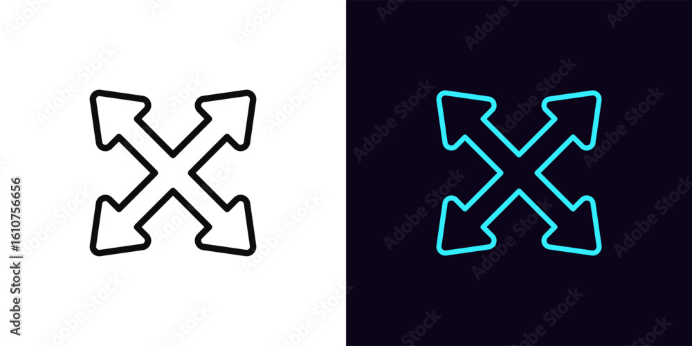 Poster outline scale arrow icon, with editable stroke. scale size icon with arrow cross, expand interface. 