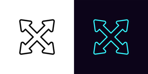 Outline scale arrow icon, with editable stroke. Scale size icon with arrow cross, expand interface. Full screen, increase display size, enlarge scale, zoom control, resize tool, maximize. Vector icon