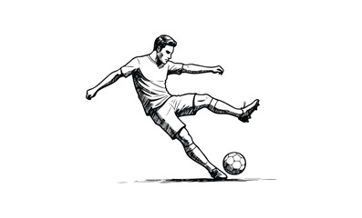 Fototapeta premium Male soccer player kicking ball illustration. Vector retro hand drawn illustration