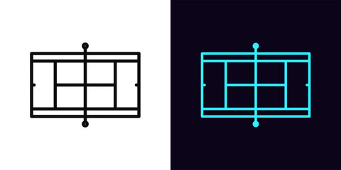 Outline tennis court icon, with editable stroke. Tennis field scheme with line marking. Tennis stadium and sport arena, gaming court and training playground, top view of play field layout. Vector icon