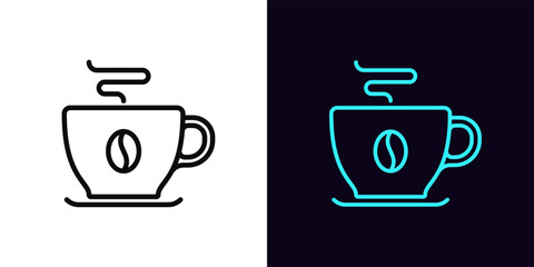 Outline coffee mug icon, with editable stroke. Coffee cup with grain icon and aroma, good morning. Natural grain coffee, espresso cup, americano mug, organic product, hot drink. Vector icon
