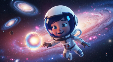 Cartoon Astronaut in Space Illustration