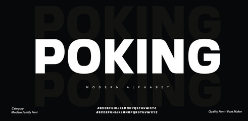 Poking modern geometric sans serif futuristic font alphabet vector set