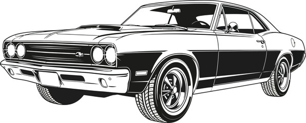 Front view of a classic muscle car