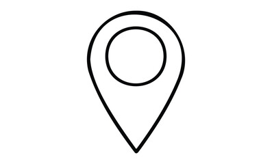 Black location pin icon for navigation and maps. Vector retro hand drawn illustration