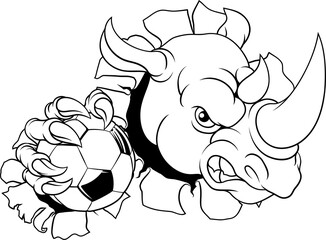 Rhino Rhinoceros Soccer Mascot