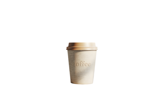 Minimalist Coffee Cup with Embossed Text and Lid Perfect for Mockups and Design Projects on transparent background