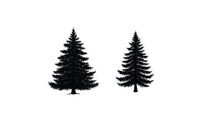 Obraz premium Silhouette of two pine trees on a white background. Vector retro hand drawn illustration