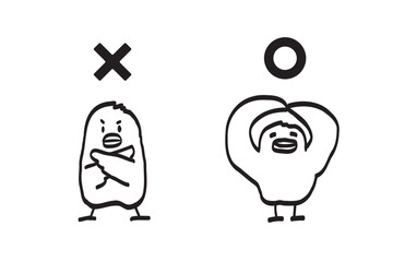 まるばつ・イエスノー　ゆるくてかわいいひよこイラストセット　線画 © imari