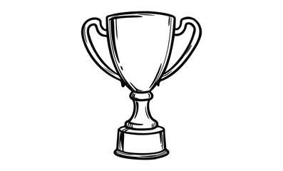 Black and white trophy cup sketch outline drawing with handles. Vector retro hand drawn illustration