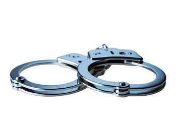 Close up of Shiny Silver Handcuffs Symbolizing Law Enforcement Crime and Justice Isolated on Transparent Background