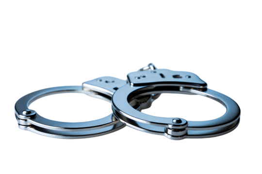 Close up of Shiny Silver Handcuffs Symbolizing Law Enforcement Crime and Justice Isolated on Transparent Background