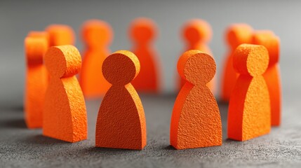 Group of orange people standing together in an innovation empowerment circle representing team spirit and unity