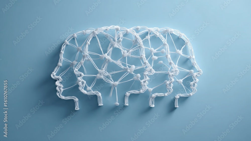 Poster plastic brain model displaying complex structures to represent innovation mindset and networking in 
