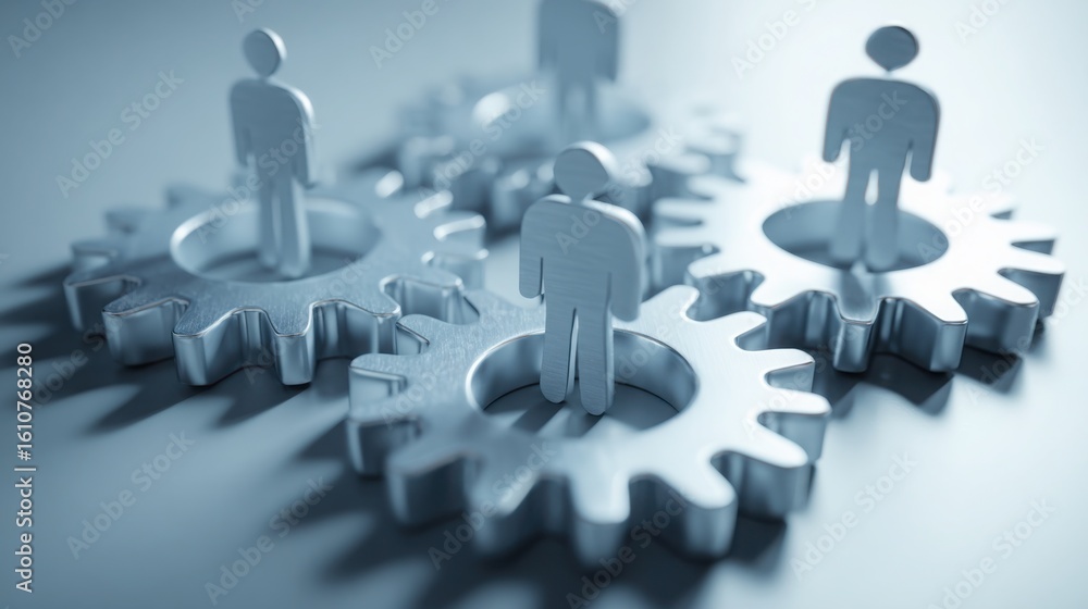 Poster diverse group of people standing on a puzzle representing teamwork and collaborative roles in an inn