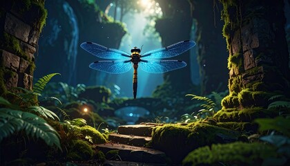Enchanted Dragonfly in Lush Forest Environment