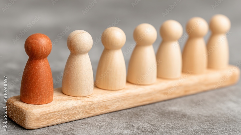 Poster wooden peg board displaying a group of diverse people representing innovation value ladder in a stru