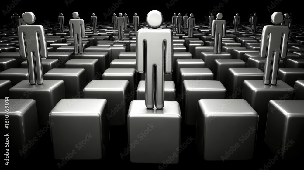 Poster individual navigating through a complex maze of cubes representing performance growth and strategic 