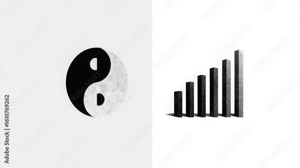 Poster yin yang symbol representing balance and harmony on a pure white background ideal for team and partn