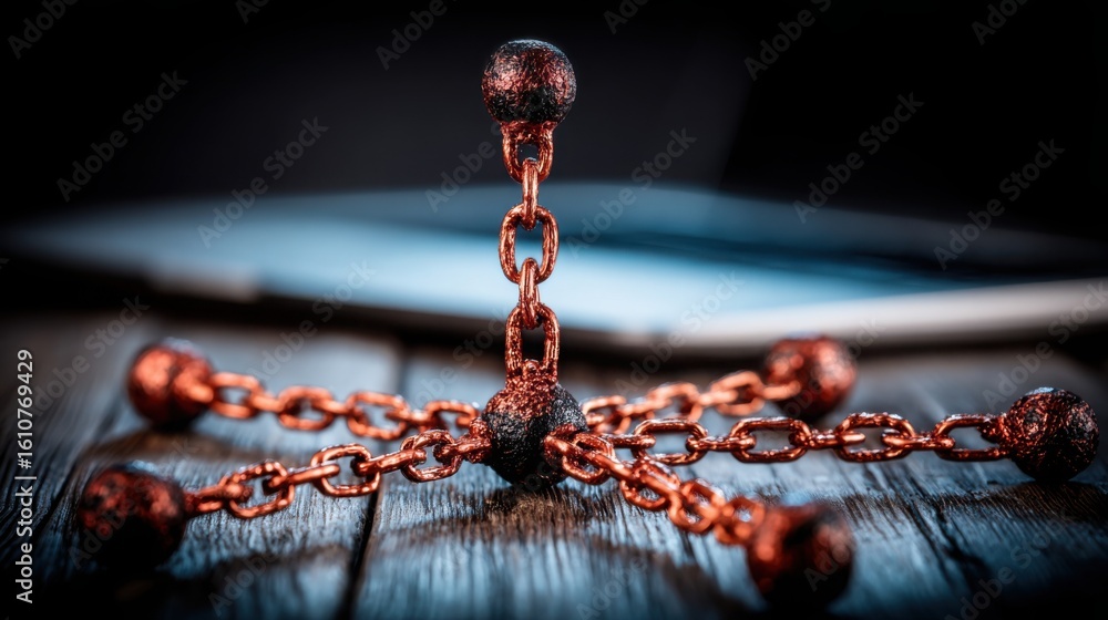 Poster chain link with a drop of blood symbolizing the connection between health and technology in a multi-