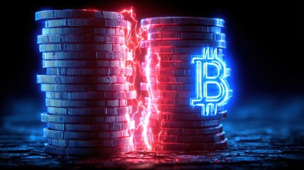 Stack of coins with a bitcoin coin in the foreground representing the concept of asset diversification in modern finance