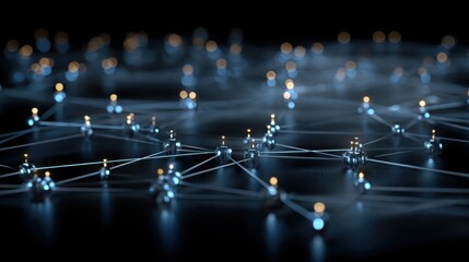 Network of lights illustrating the underlying technology concept of quantum bitcoin infrastructure and connectivity design