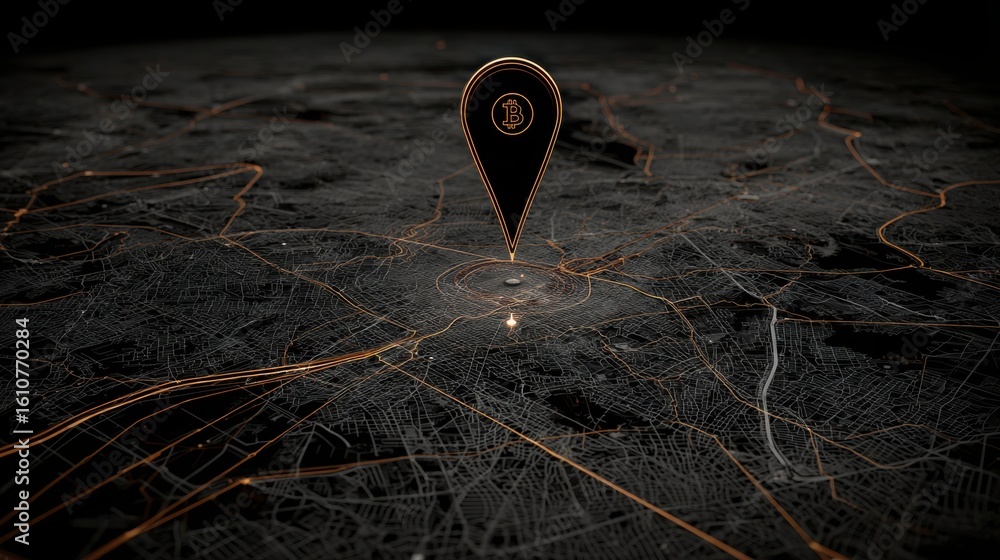 Poster map with a pin pointing to a location representing navigation and geospatial data in financial marke