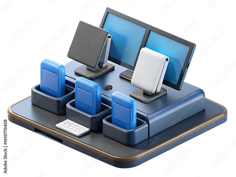 Aufkleber a modern point of sale terminal with multiple screens and payment devices isolated on transparent ba