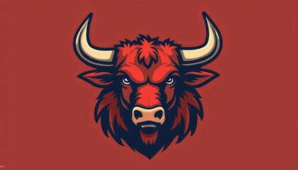 Fierce Red Bull Mascot, Bold Design, Powerful Gaze