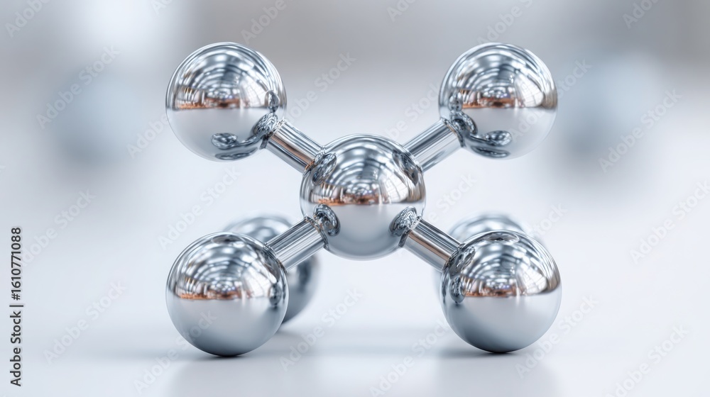 Poster an intricate representation of a molecule with various atoms connected by bonds illustrating chemica