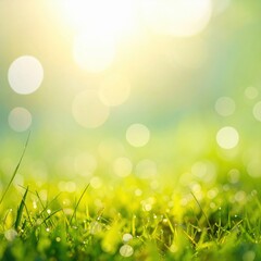 Obraz premium Sunlight illuminates fresh green grass in a serene nature landscape capturing the essence of tranquility and vitality