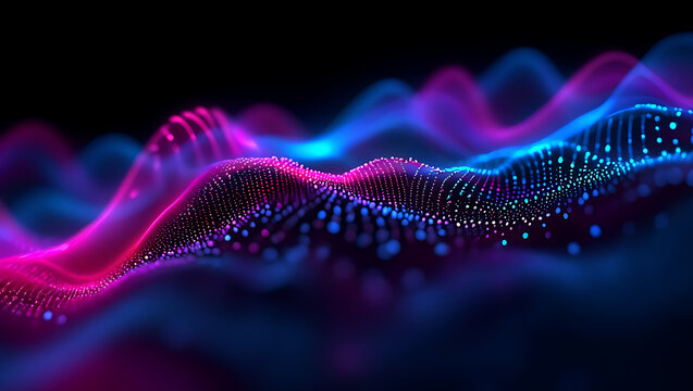Abstract digital wave visualization representing big data processing and artificial intelligence neural networks for futuristic technology concepts and scientific research applications