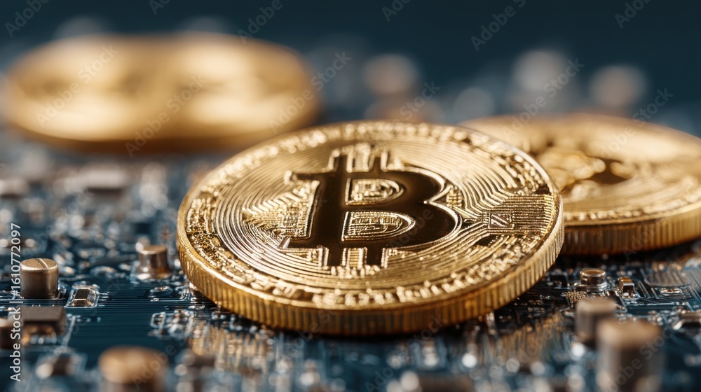 Aufkleber close-up of a bitcoin coin highlighting the intricacies of digital currency and its role in the mode