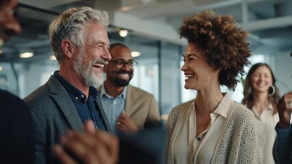 Joyful Moment in the Office: A group of diverse colleagues beams with shared laughter and camaraderie in a modern office setting. capturing genuine emotions and the bond of teamwork