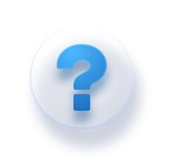 Modern Blue Question Mark Icon:  Glossy 3D Button, Help FAQ Concept