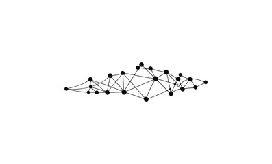Abstract network connection with interconnected nodes. Vector retro hand drawn illustration