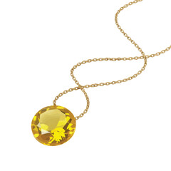 Elegant gold chain necklace with a large faceted yellow gemstone pendant
