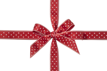 Festive Red Polka Dot Ribbon Bow Perfect for Gift Wrapping and Celebrations Isolated on Transparent Background